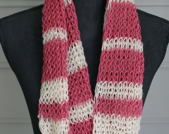 Raspberries and Cream best describes this beautiful infinity scarf.  Hand knitted and perfect for all sizes.