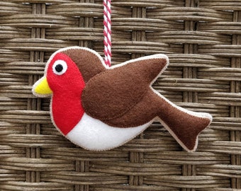 Handmade felt robin christmas ornament