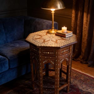 Finest Bone Inlay Accent Table | Handmade End Table | Side table | Spillproof Coating | Make-to-order