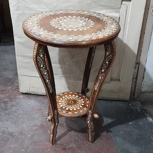 Inlaid Side table | Inlay End Table | Round Corner table | Natural wood Bedside table | Handmade End Table - Bespoke,Spill Proof coating
