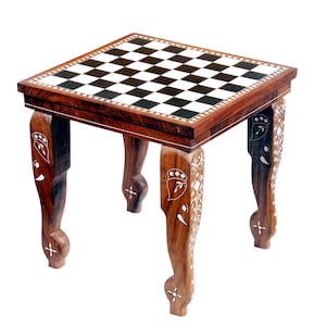 Holz Quadrat Schach Tisch in Schwarz und Perlweiß Inlay Handgemacht - kundenspezifische Größen verfügbar