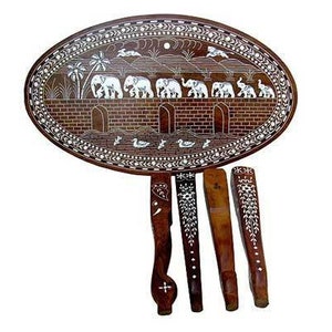 Bespoke Handmade Inlay Wooden Coffee Table: Natural Oval Center Table