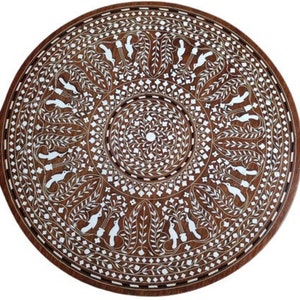 Handmade Inlaid Side Table: Natural Wood End Table, Spillproof