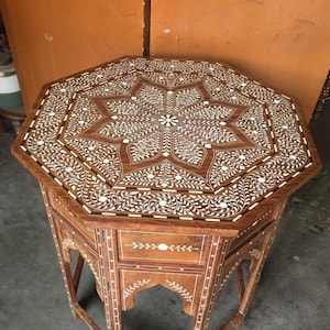 Inlaid Coffee table | Inlay Side Table | Octagonal Corner table | Natural wood Bedside table | Handmade End Table - Bespoke, Spillproof coat