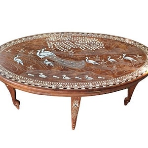 100% Handmade inlay Coffee table | custom sizes on-demand | Spill Proof coating | Wooden Center Table | Oval Table