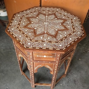 Bespoke Wooden Side Table with Inlay, Wood Inlaid End Table, Octagonal Corner Table - Removable top, Spill-Resistant Coating