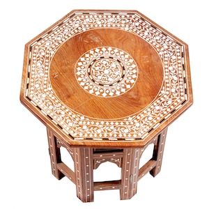 Make-to-order Wooden Side Table with Pearl white Inlay, Wood Inlaid End Table, Octagonal Corner Table,Removable top, Spill-Resistant Coating