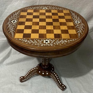 Handmade Round Chess Table in natural inlay wood - custom sizes available