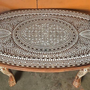 Oval Acrylic Bone Inlay Coffee Table - Unique Handmade Furniture