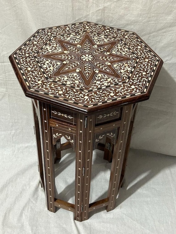 Bone Inlay Texture Bone Inlaid Wood Table Vintage Bone Inlay Table – Celadon At Home