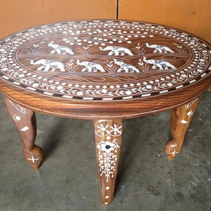 Custom-made Wooden Coffee Table with Elephant Inlay, Natural Wood Oval Centre Table - Removable top, Spillproof Coating