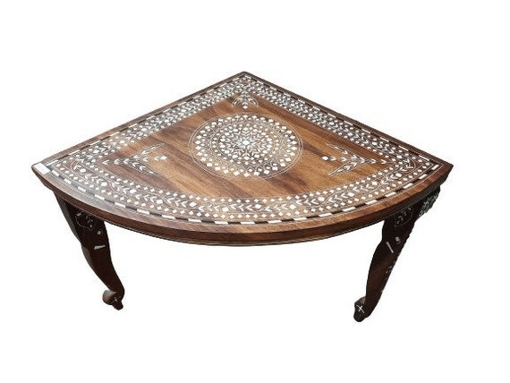 Elegant Corner Table Handcrafted Wood With Bone Detailing Etsy UK