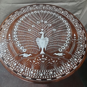 Inlaid Side table | Inlay Coffee Table | Round Corner table | Natural wood Bedside table | Handmade End Table - Bespoke, Spillproof coating