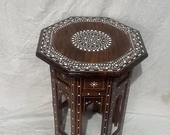Custom Traditional Side Table, Hand-Inlaid Octagonal table, Handcrafted Corner Accent with Spillproof coating