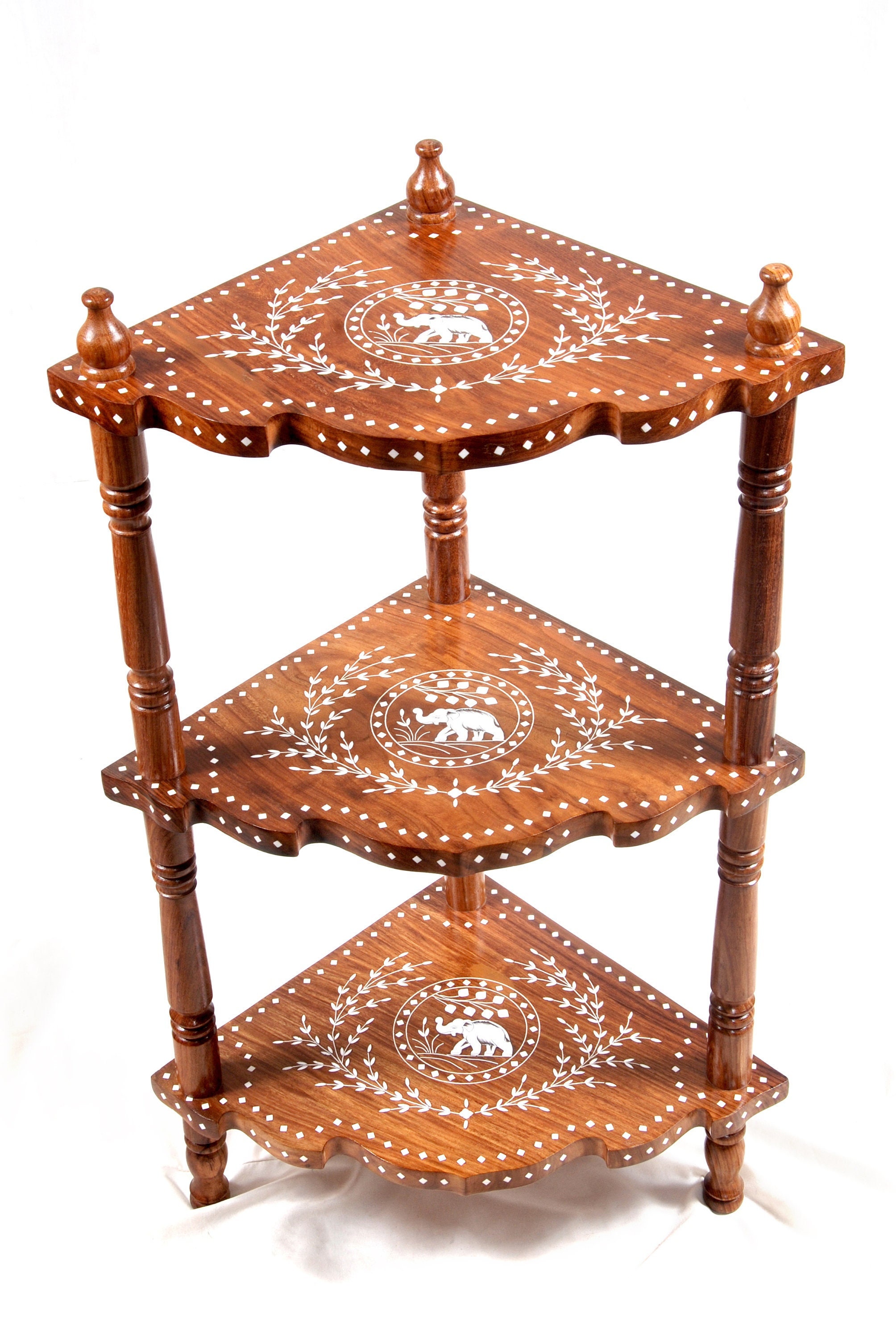 Houten hoektafel met elegante olifanteninleg, tafel van natuurlijk hout - eenvoudige montage