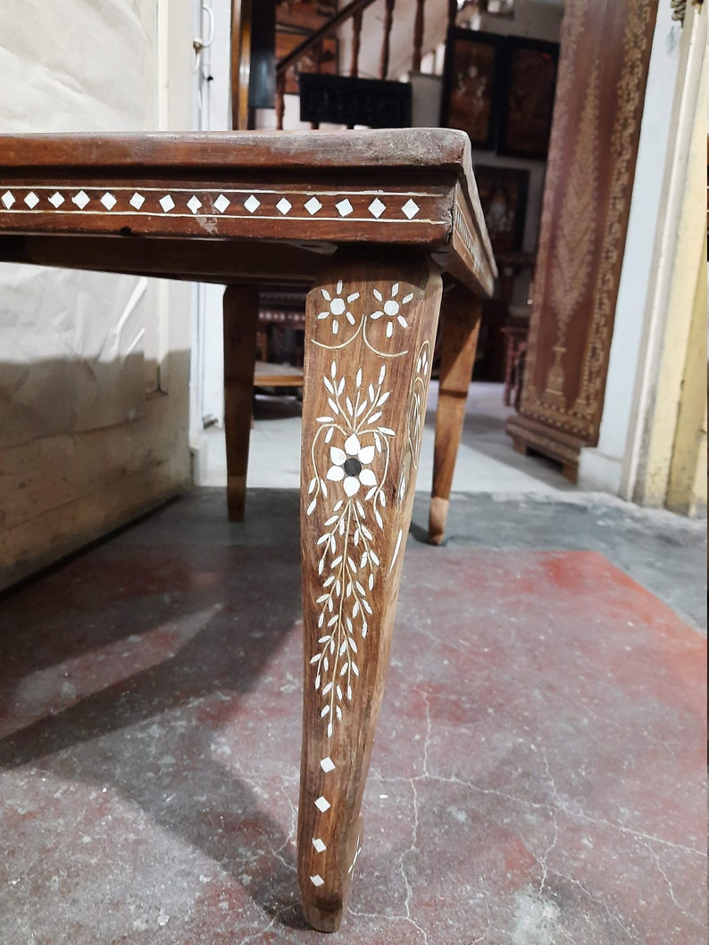 Custom Bone Inlay Coffee Table, Rectangular Bone Inlay Furniture