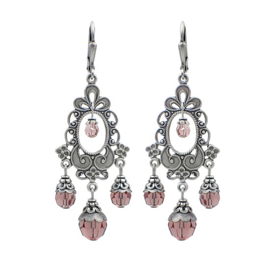 Blush Pink Victorian Style Chandelier Earrings With Crystal Ireland Blush Pink Victorian Style Chandelier, Chandelier Style Pink Earrings