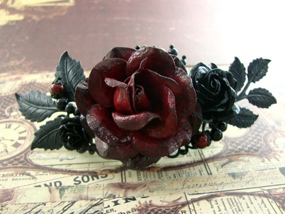 Gothic Wedding Hair Piece Romantic Red Victorian Gothic Hair Etsy