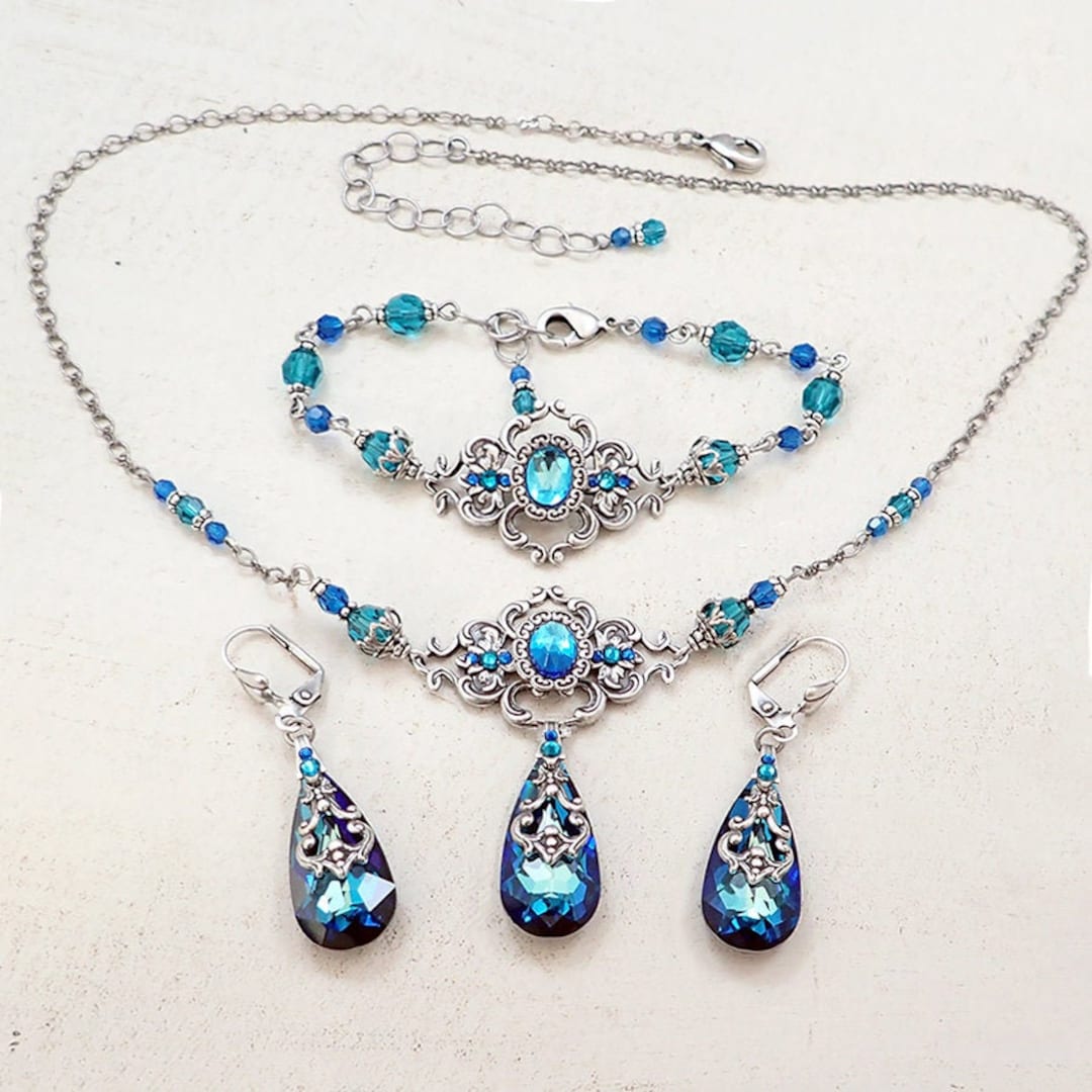 Bermuda Blue Jewelry Set for Wedding Crystal Bridal Jewelry - Etsy