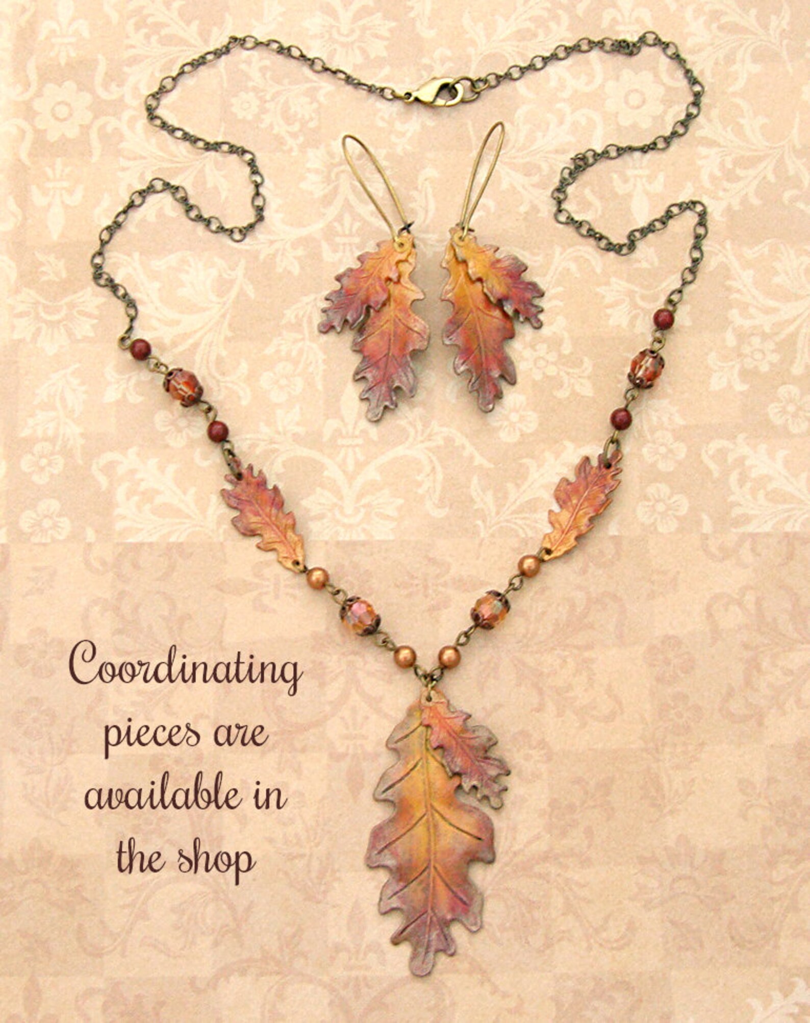 Autumn Necklace Vintage Style Autumn Leaf Necklace Oak Etsy