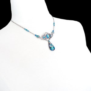 Bermuda Blue Victorian Style Necklace with Antiques Silver Filigree Custom Length image 3