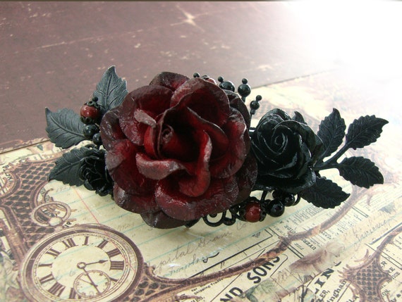 Gothic Wedding Hair Piece Romantic Red Victorian Gothic Hair Etsy