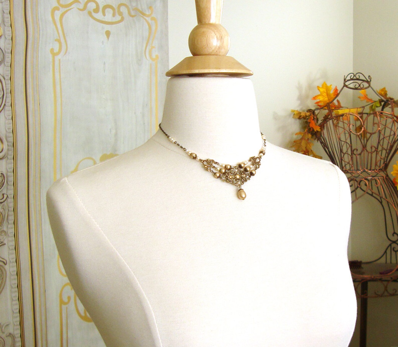 Gold Vintage Style Wedding Jewelry Set With Ivory Crystal Etsy