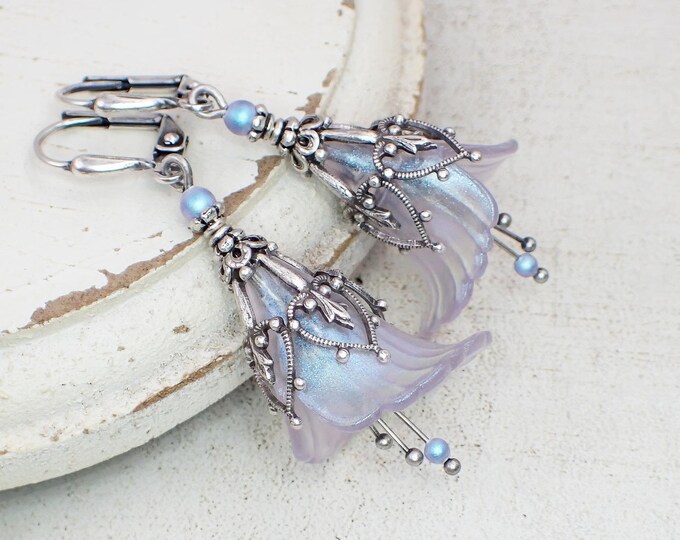 2-IN-1 LUCITE FLOWER DROP EARRINGS - BLUE main image 0