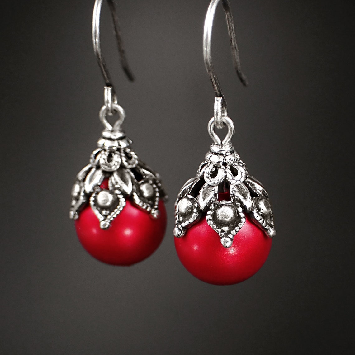 Victorian Style Earrings Made With Rouge Red Crystal Pearls Etsy