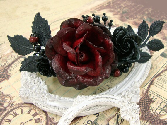 Gothic Wedding Hair Piece Romantic Red Victorian Gothic Hair Etsy