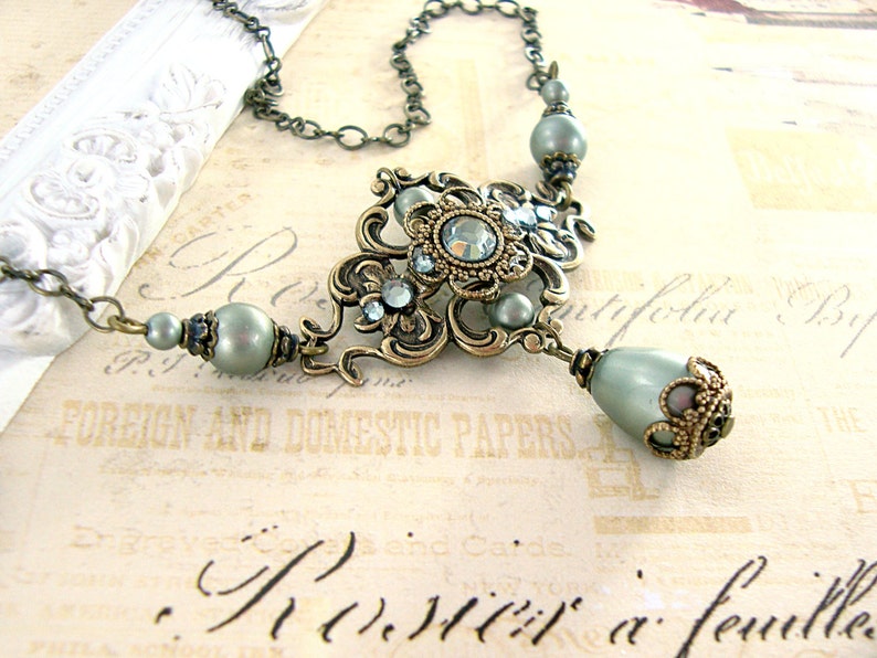 Sage Green Victorian Jewelry Antique Brass Vintage Style Etsy