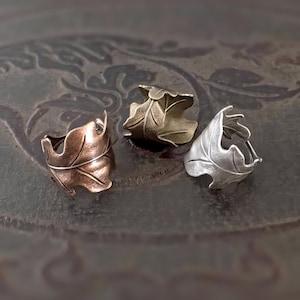 Custom Size Oak Leaf Ring in Antiqued Silver, Copper, or Brass - Choose Your Color Autumn Oak Leaf Jewelry