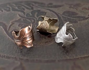 Custom Size Oak Leaf Ring in Antiqued Silver, Copper, or Brass - Choose Your Color Autumn Oak Leaf Jewelry