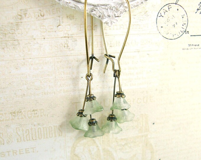 Sage Green Flower Dangle Earrings Victorian Bronze Earrings Etsy UK