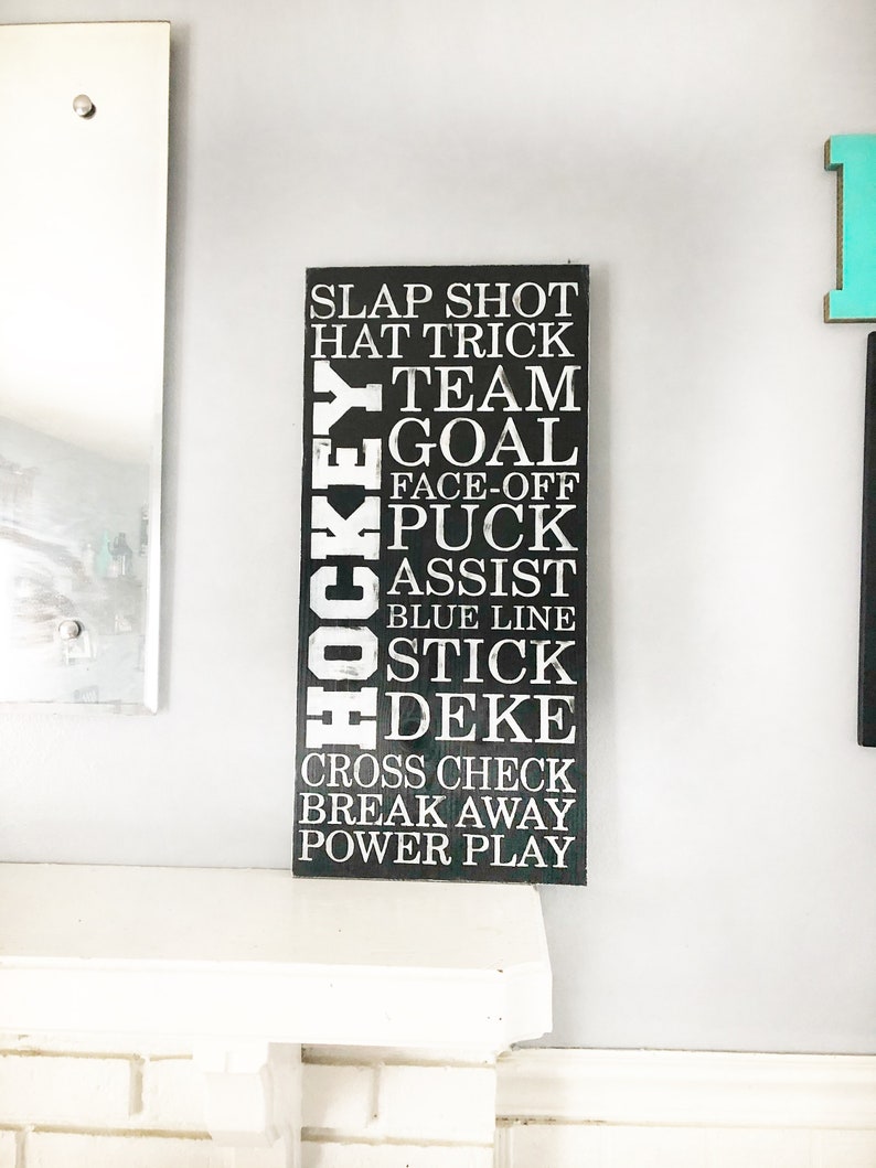 Hockey 12x24 Hockey Words Sign. Solid Wood Hand Painted and Etsy