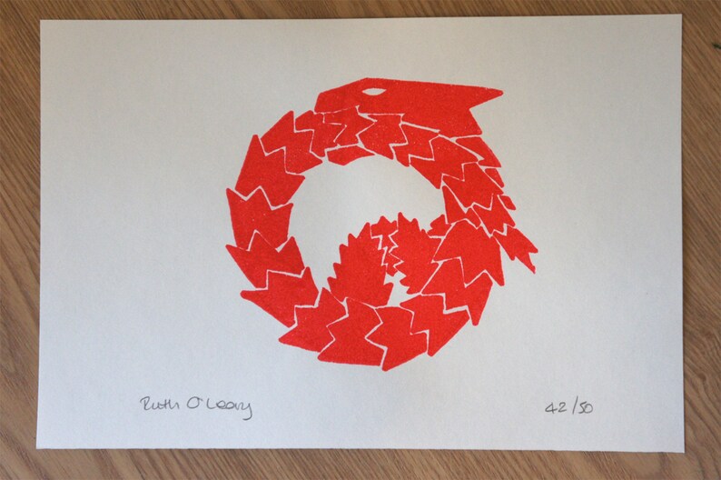 Fire dragon signed Gocco screen print image 2