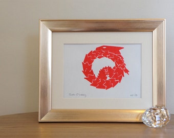 Fire dragon - signed Gocco screen print