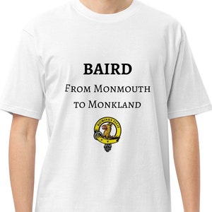 Baird From Monmouth to Monkland Mens premium heavyweight tee Black Lettering image 1