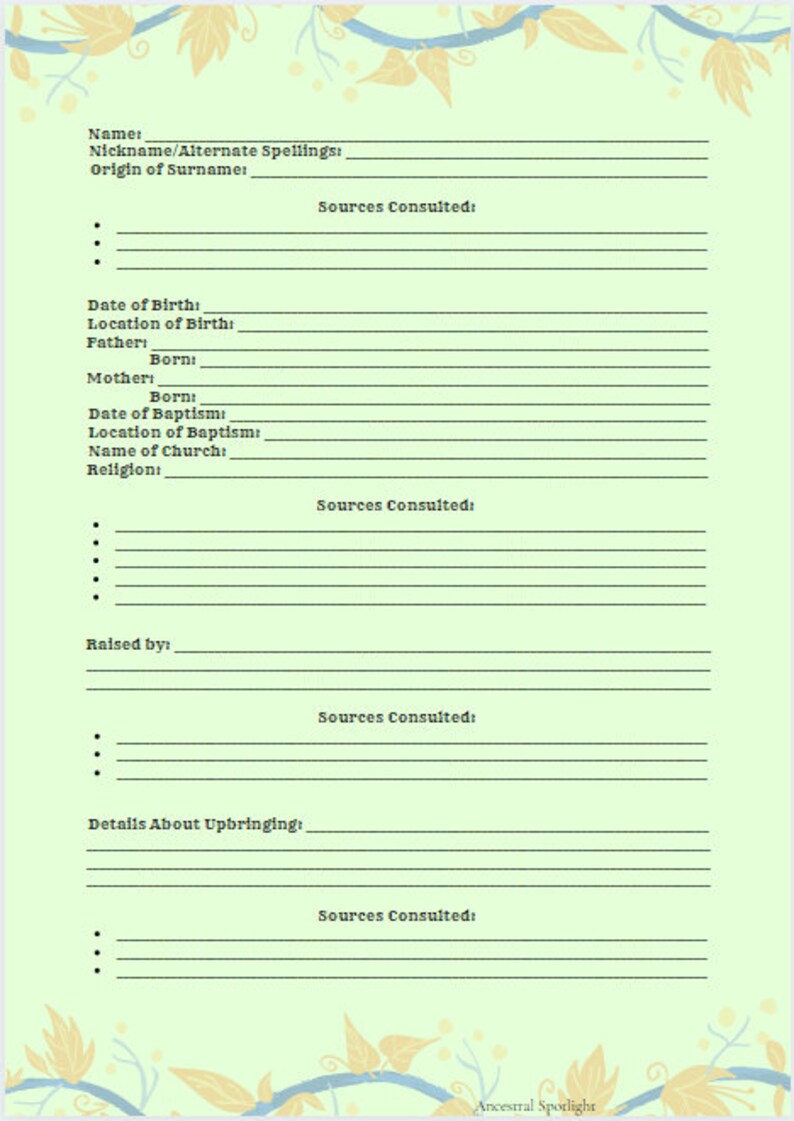 Ancestral Biography 3-Pack BUNDLE 11-Page Genealogy Organization Pack FREE Genetic Genealogy Video pdf Guide by Ancestral Spotlight image 2