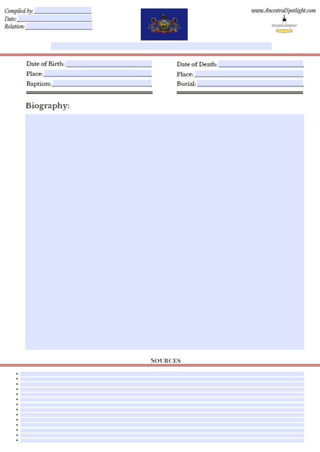 Ancestral Biographies: United States Pack - State Flags, 50 PDF Pages ...