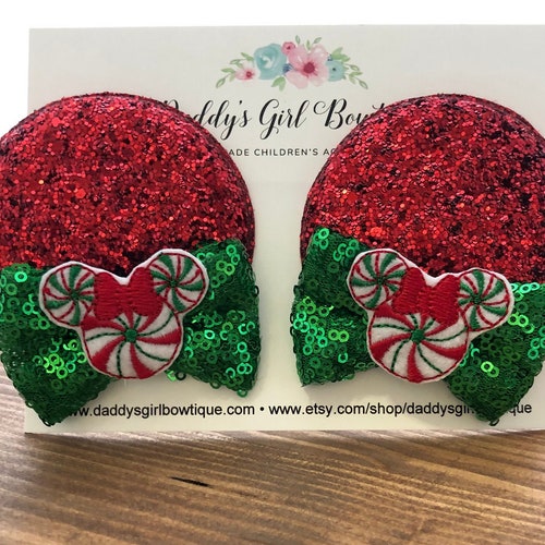 Christmas Minnie Mouse Ear Clips - Minnie Ears - Christmas  Mouse Ears - Minnie Mouse Ears - Mouse Ear Clips - Mouse Ears Headband