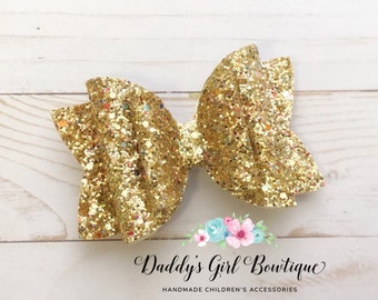 Gold Glitter Bow Headband - Glitter Bow - Glitter Bow Headband - Gold Hair Clip - Gold Headband - Gold Hair Bow -