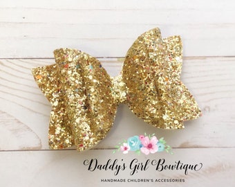 Gold Glitter Bow Headband - Glitter Bow - Glitter Bow Headband - Gold Hair Clip - Gold Headband - Gold Hair Bow -