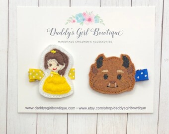 Belle Hair Clip - Belle Feltie Clip - Hair Clips - Clippies - Toddler Hair Clips - Belle - Cinderella - Aurora - Belle Bow- Girls Hair Clip