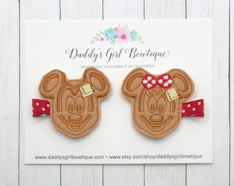 Disney Waffle Hair Clips - Disney Snacks Bow -Disney Bow - Minnie Bow - Mickey Bow - Waffle Bow - Mouse Ears - Girls Hair Clip - Feltie Clip
