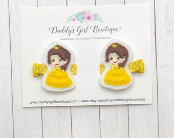 Belle Hair Clip - Belle Feltie Clip - Hair Clips - Clippies - Toddler Hair Clips - Belle - Cinderella - Aurora - Belle Bow- Girls Hair Clip