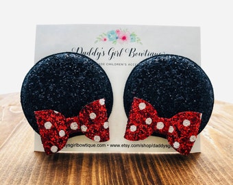 Mouse Ear Clips - Minnie Ears - Minnie Mouse Ear Clips - Red Mouse Ears - Minnie Mouse Ears - Mouse Ear Clips - Mouse Ears Headband