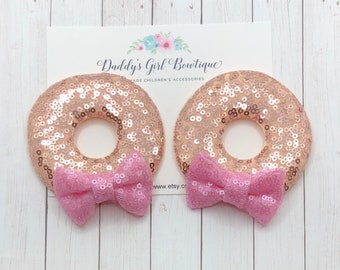 Rose Gold Minnie Mouse Ear Clips - Donut Ears - Rose Gold Mouse Ears - Donut Mouse Ears - Mouse Ear Clips - Mouse Ears Headband