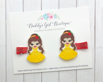 Belle Hair Clip - Belle Feltie Clip - Hair Clips - Clippies - Toddler Hair Clips - Belle - Cinderella - Aurora - Belle Bow- Girls Hair Clip