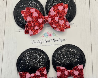 Valentines Minnie Mouse Ears- Minnie Valentines Day Ears- Valentines Mouse Ears - Minnie Mouse Ears - Mouse Ear Clips - Mouse Ears Headband